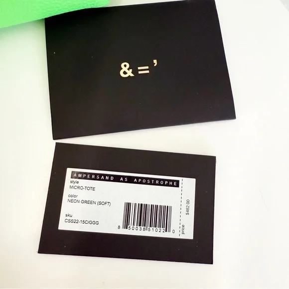 NWT Ampersand As Apostrophe Neon Green Leather Micro Tote Bag - Picture 6 of 8